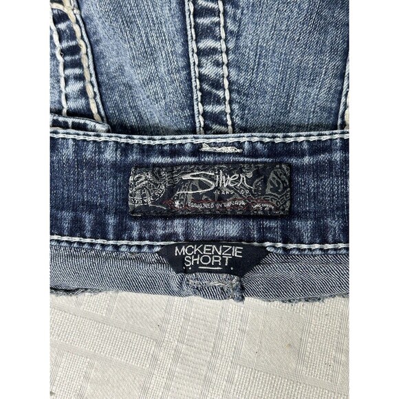 Silver MCKENZIE Blue Denim Jean Shorts Womens Size 20 Stretch Flap Button Pocket - Picture 13 of 15